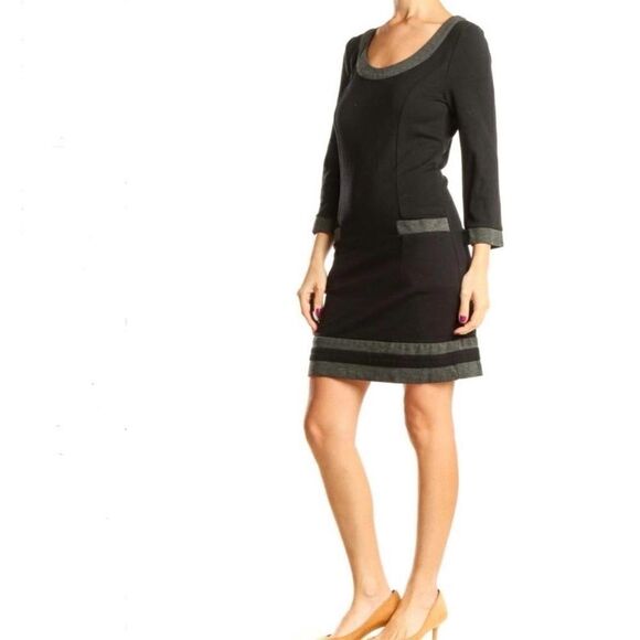 Boden Black & Gray Contrast Trim Sheath Dress with Pockets 6 Small - Picture 2 of 10